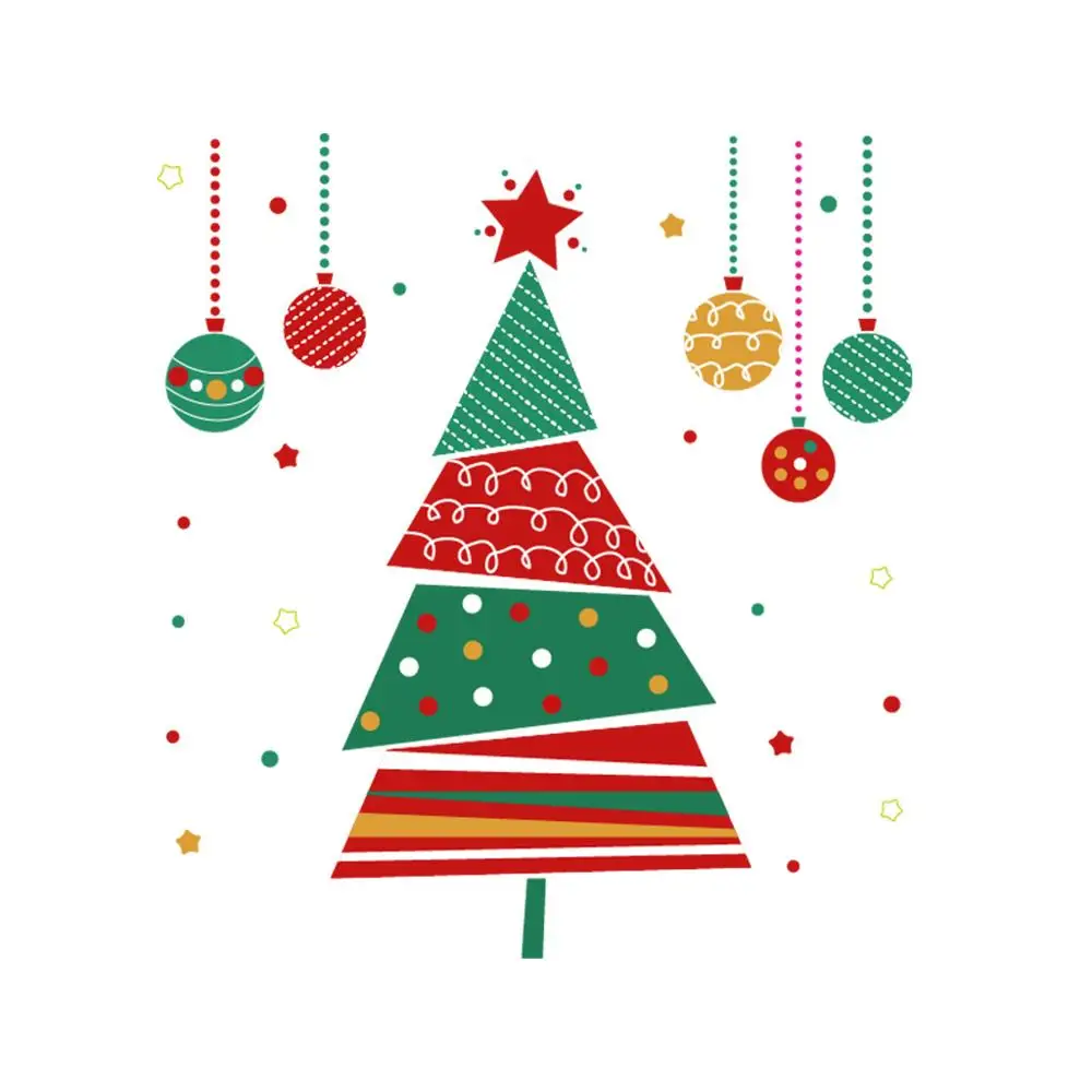 

Tree Color Printing Christmas Tree Wall Stickers Christmas Ball Stickers Home Decoration Glass Wall Waterproof Stickers Festival