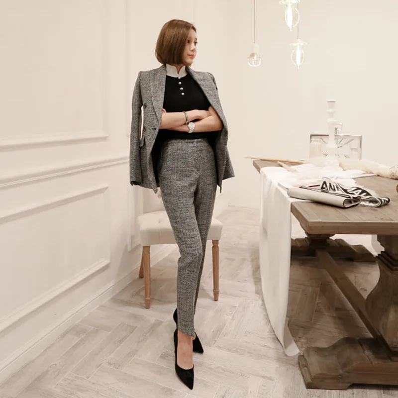 

Set 2019 Autumn And Winter New Products Debutante New Style Long Sleeve Small Suit + Slim Fit WOMEN'S Trousers Two-Piece Set