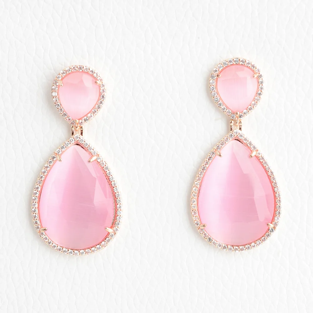 Women's Pink Cat Eyel Cz pave Stud Earrings