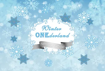 

7x5FT Winter Wonderland Happy First Birthday Snowflake Sparkle Custom Photo Studio Backdrops Backgrounds Vinyl 220cm x 150cm