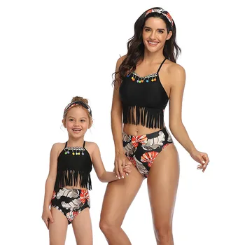 

Mother Daughter Bikini Dad Son Swim Trunks Women Girl Outfits Family Matching Swimwear Leaf Print Swimsuit Men Boy Beach Shorts