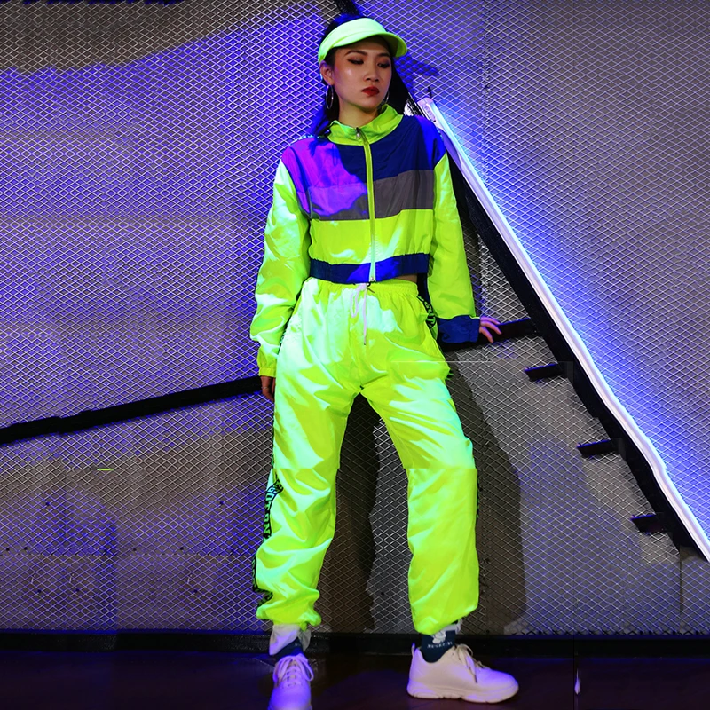 Hip Hop Costumes Adults Street Dance Performance Clothing Fluorescent Jacket Loose Pants Jazz Dancing Group Stage Outfit DT1727