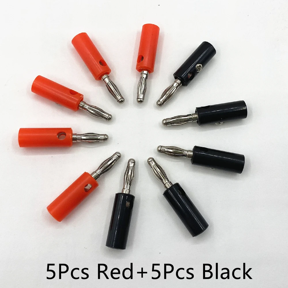 10pcs Banana Plugs Audio Speaker Screw Gold Plate 4mm Black Red