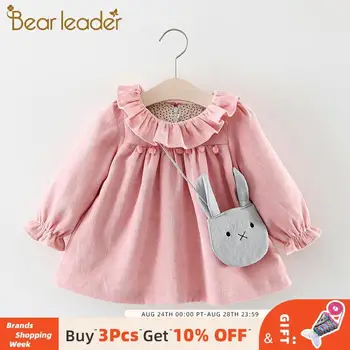 

Bear Leader Girl Autumn Solid Clothes Baby Girls Pure Cotton Butterfly Sweet Dresses 2Pcs Princess Dress with Rabbit Shape Bag