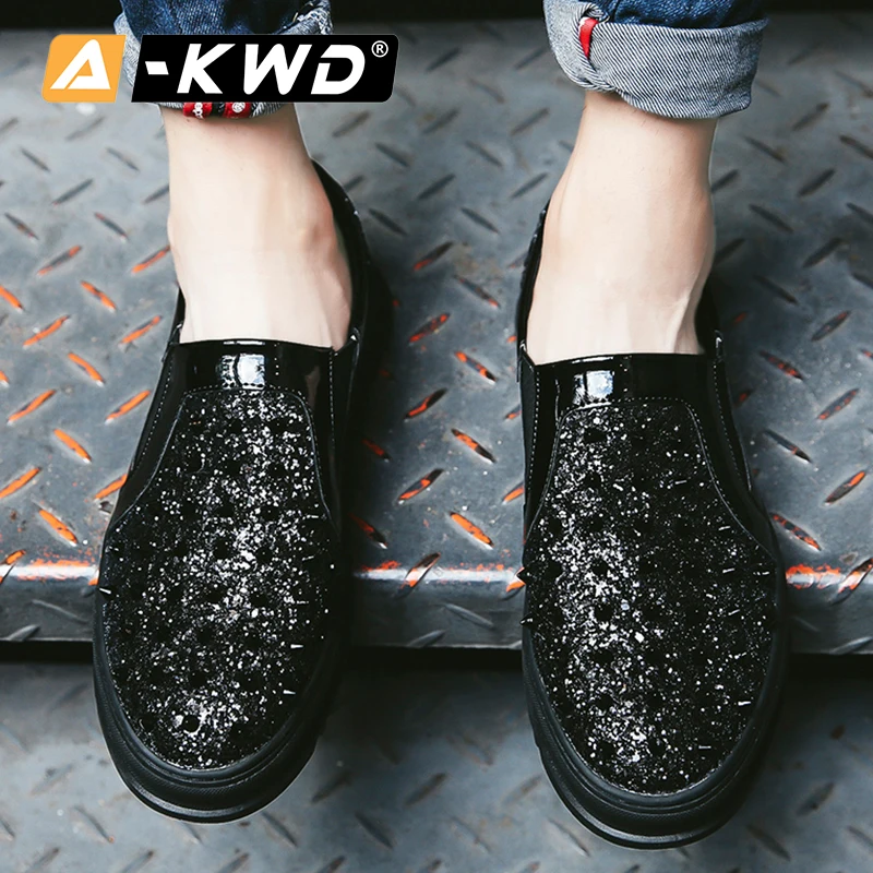 Мужские лоферы Цвет серебристый черный Mocasines De Hombre Низкая обувь для вождения с