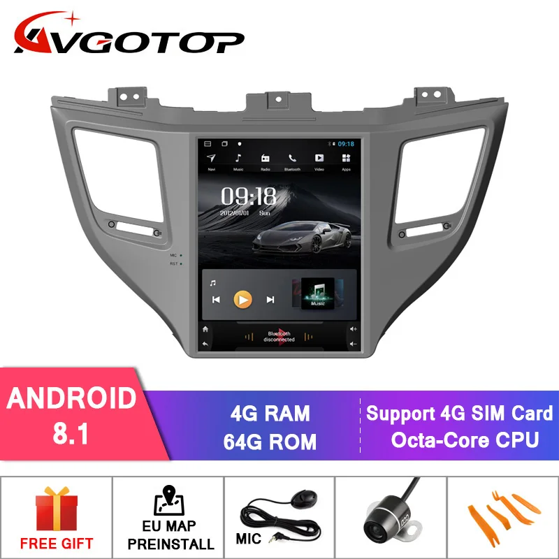 AVGOTOP Android 8 1 Tesla вертикальный экран 2 din в dash автомобильный DVD GPS навигация для 2016 Hyundai