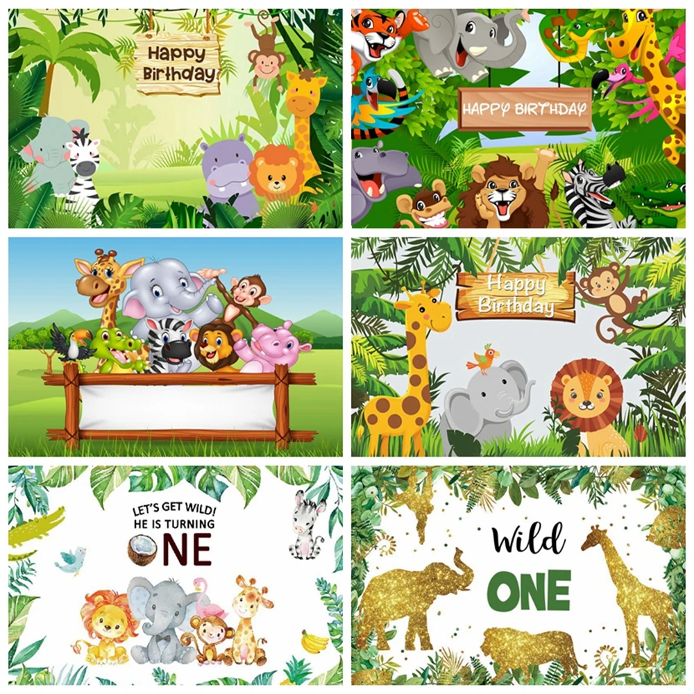 

Tropical Jungle Forest Wild Animal Safari Party Newborn Baby Shower 1st Birthday Backdrop Vinyl Custom Photography Background