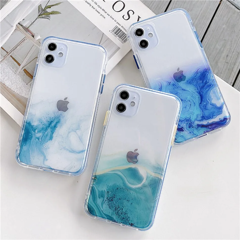 Marble Phone Case For Apple iPhone 11 12 Pro XS Max Mini SE 2020 12 7 8 Plus X XS XR Case Transparent Color Full Clear Cover