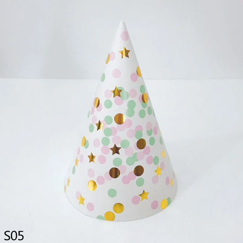 S05 multicolor dot 10 шт./компл. цвета: золотистый, серебристый полосатый резиновые сапоги с рисунком в горошек, со звездами и Бумага вечерние шляпа шапки Дети День рождения ребенка душ событие декоративная бумага для вечеринок шляпа - Цвет: S05 multicolor dot