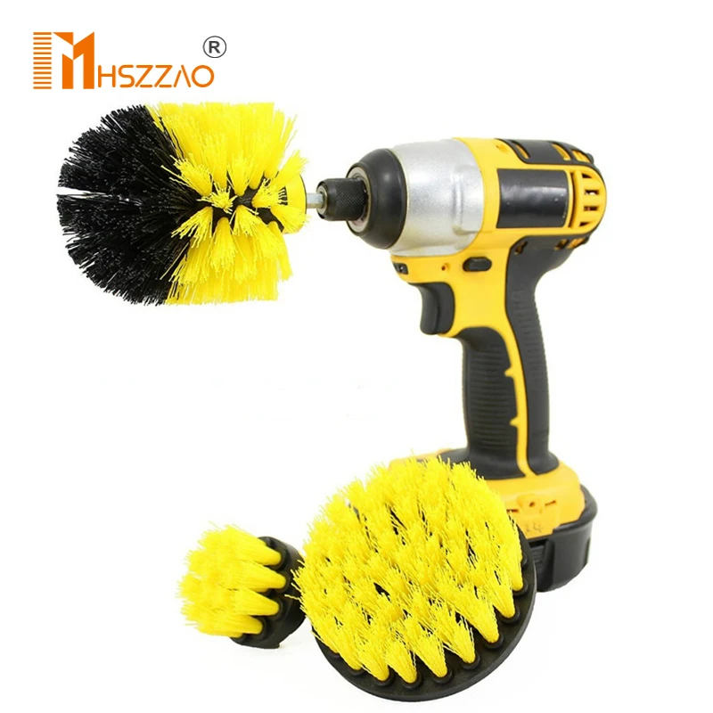 3pcs Electric Scrubber Brush Drill Brush Kit Plastic Round Cleaning