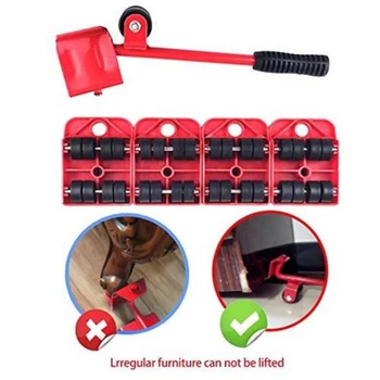 

5pcs Hand Tool Set Furniture Transport Set Furniture Lifter & Furniture Slides (Mover Rollers) 4 Wheeled Corner Movers + 1 Wheel