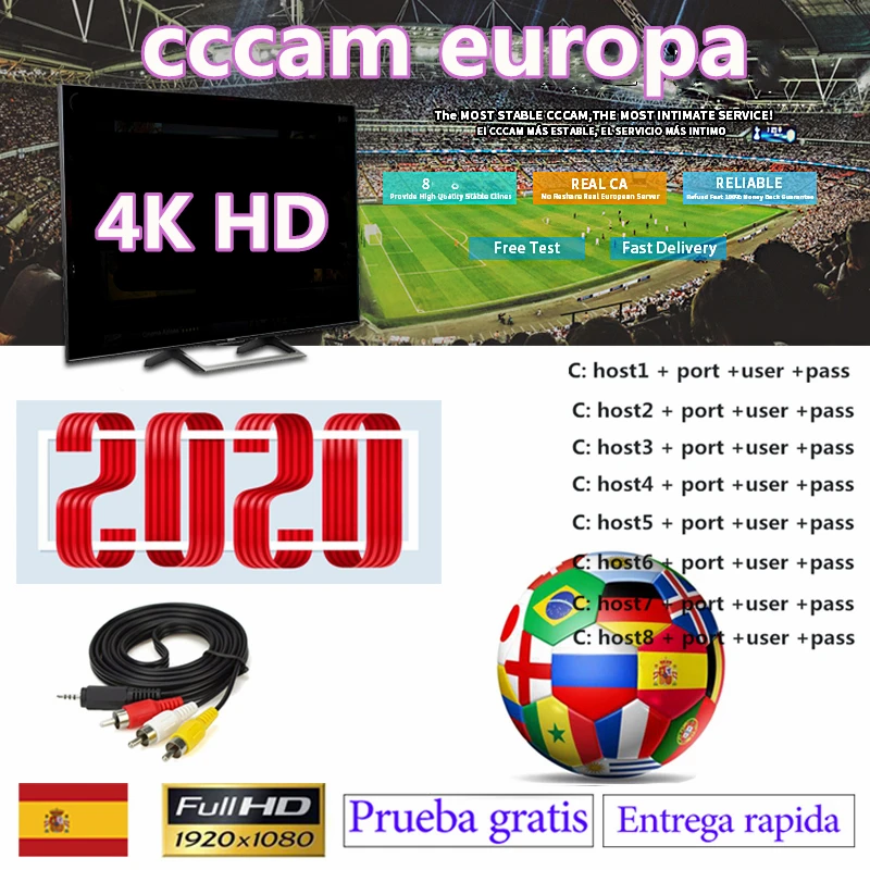 

free Lifetime Satellite Cccam Europa Spain/Portugal/Germany Support HD DVB-S2 Satellite Receiver V8 V7S V9 no channel no app