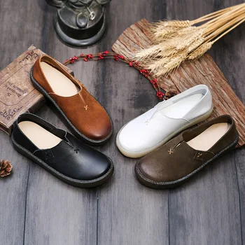 

2020 Women Shoes White Genuine Leather Shoes For Women Loafers Soft Mocassin Femme Oxford Shoes Slip On Casual Leather Flat Shoe
