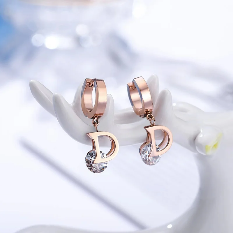 Vintage Luxury Letter D Crystal Earrings For Women Stainless Steel Gold Small Delicate Stud Earrings Brand Fashion Jewelry Gift