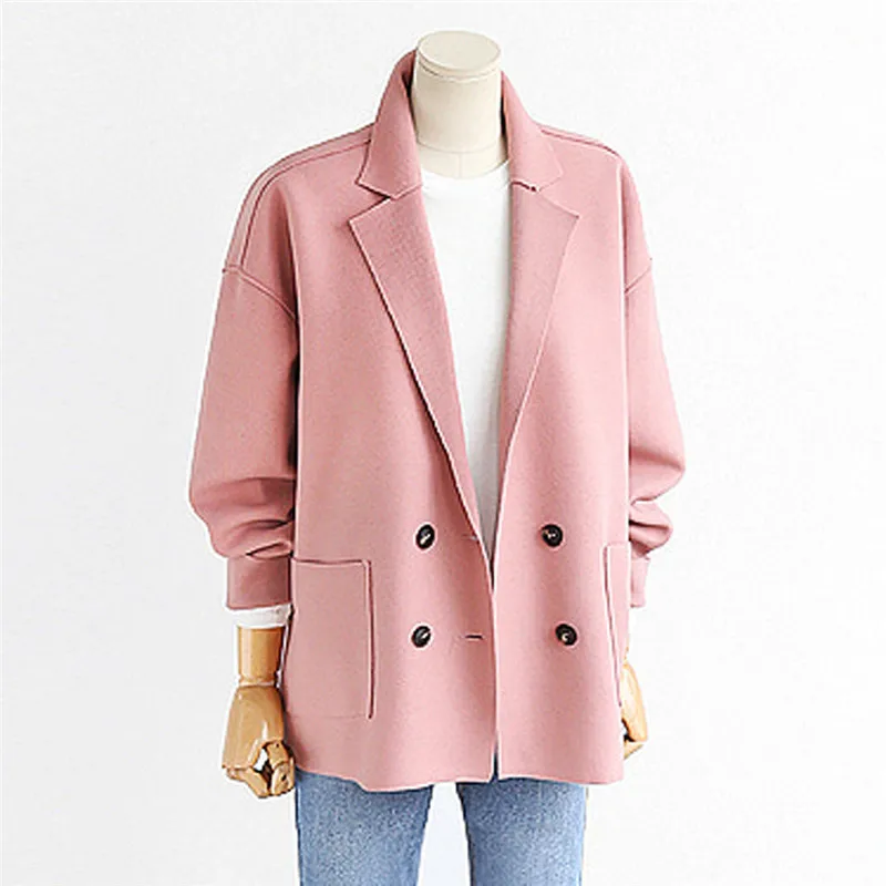 Женское шерстяное пальто больших размеров на весну и осень однотонное