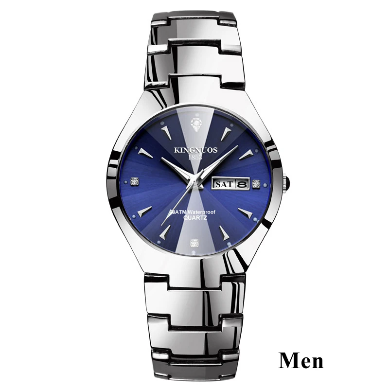 Men Silver Blue Часы для влюбленных Роскошные Кварцевые наручные часы для мужчин и женщин Hodinky Dual Calender Week steel Saat Reloj Mujer Hombre парные часы - Цвет: Men Silver Blue