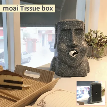 

Creative Funny Easter Moai Tissue Box People Face Statue Paper Napkin Case Resin Home Decor Figurines Easter Stone Vintage Gifts