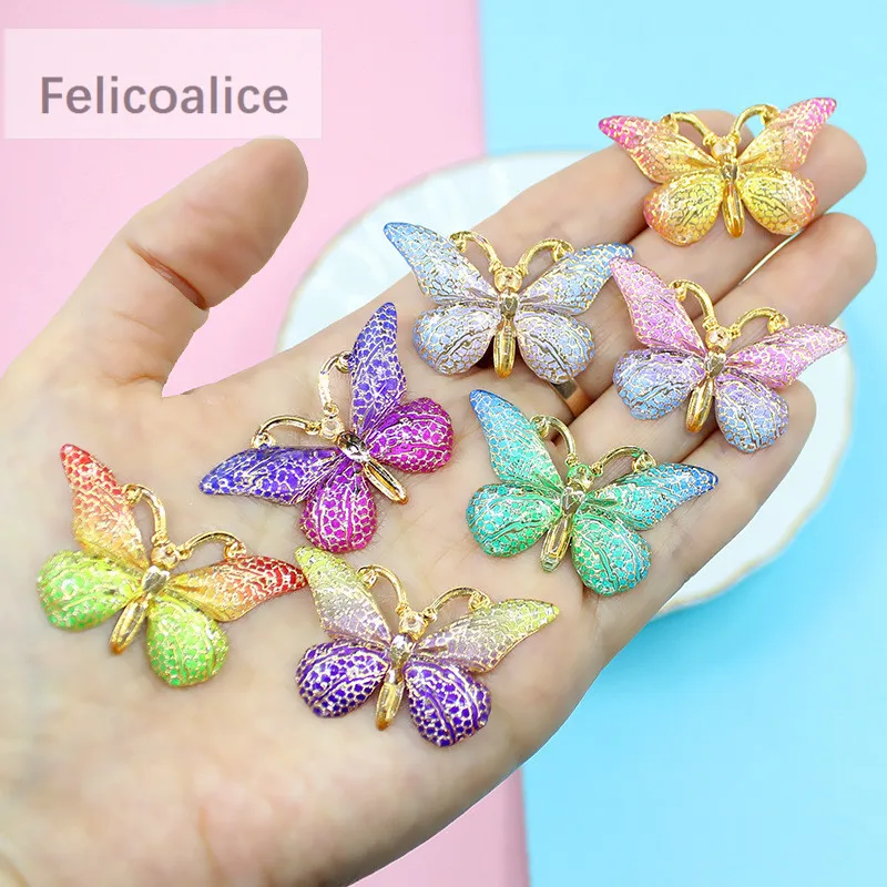 

New 10pcs Resin 23*38mm Bling Colorful Butterflies Flatback Rhinestone 1 Hole Ornaments DIY Wedding Appliques Craft