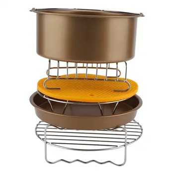 

6Pcs Durable Baking Basket Pizza Plate Air Fryer Accessories For Cooking Kitchen-Gold