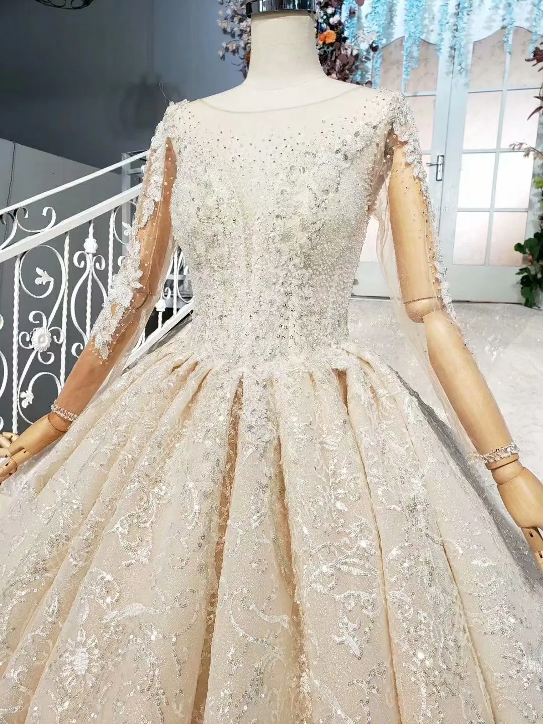 BGW сексуальное атласное свадебное платье с длинным рукавом, Vestido De Noiva Com Manga, ручная работа, расшитое бисером и блестками платье невесты, Robe De Mariee Couleur