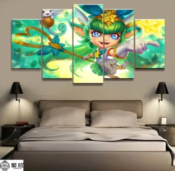 

5 Panel LOL League of Legends Lulu Game Canvas Printed Painting For Living Room Wall Art Decor HD Picture Artworks Poster