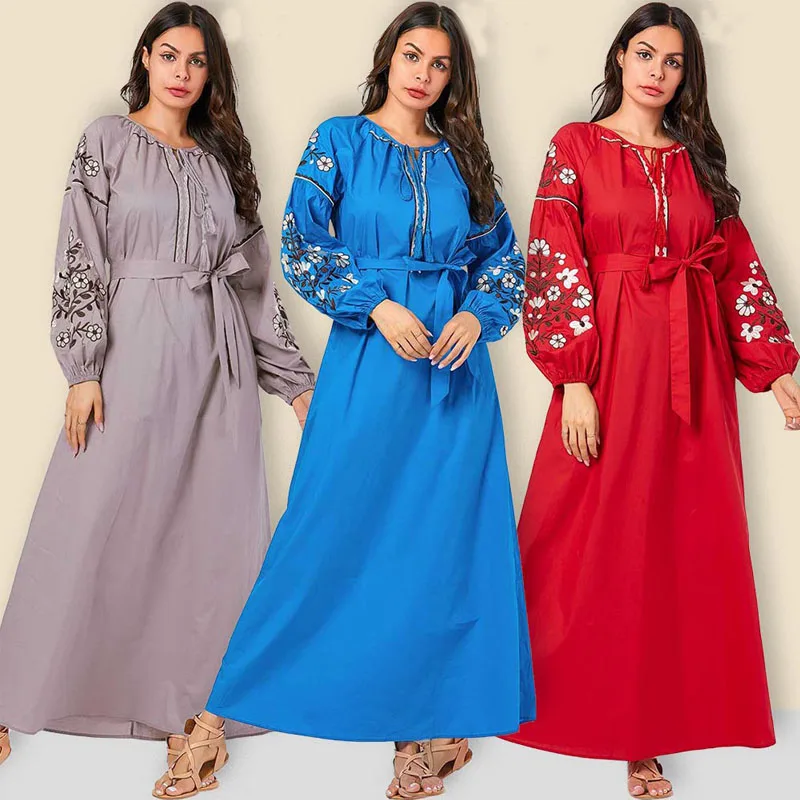 Large Size Women's Dress embroidered Muslim Maxi Sleeve Arabian Long Dresses Casual Robes caftan M-4XL | Тематическая одежда и