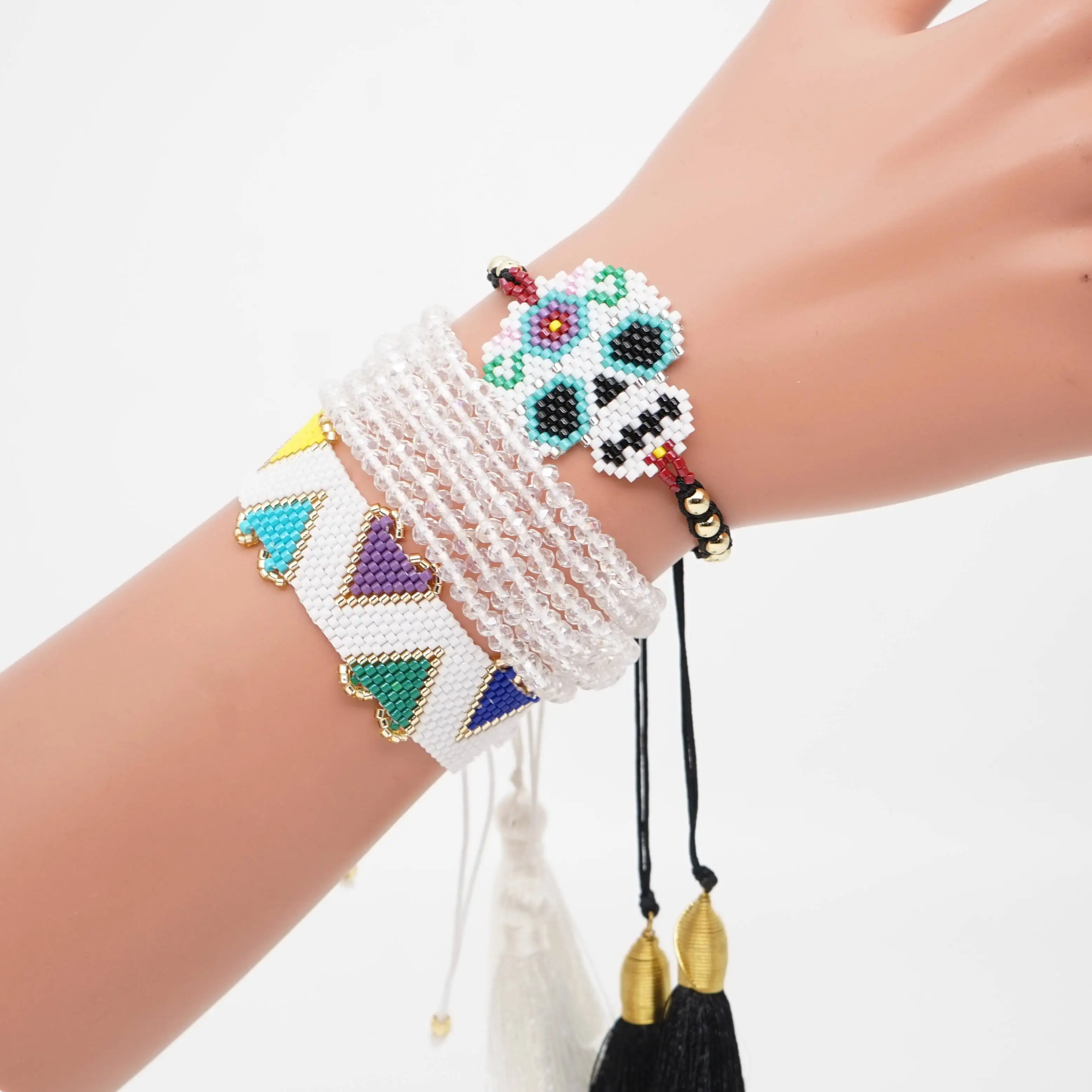 

Go2boho MIYUKI Heart Bracelet Mexican Skull Jewelry White Crystal Tassel Pulsera Mujer 2019 Bracelets Women Bohemian Handmade
