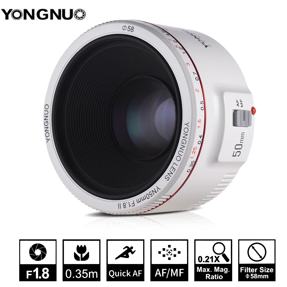 Стандартный объектив YONGNUO YN50mm F1.8 II с большой апертурой и автофокусом для камеры Canon EOS 70D 5D2 5D3 600D DSLR camera s