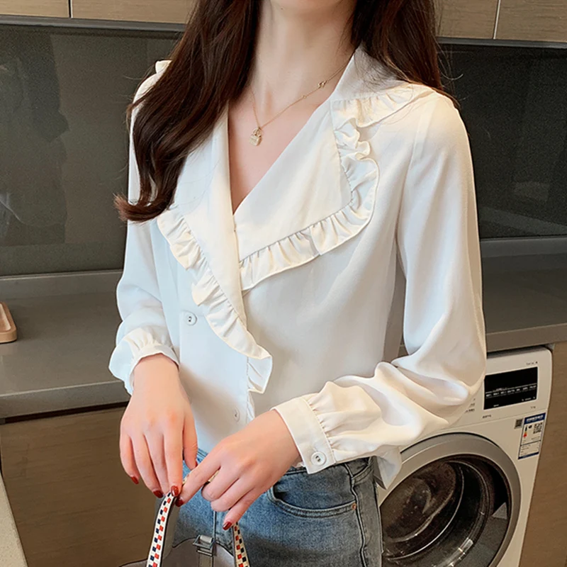 

Korean Fashion Chiffon Women Blouses Ruffles Autumn Womens Tops and Blouses Plus Size XXL Blusas Femininas Elegante Ladies Tops