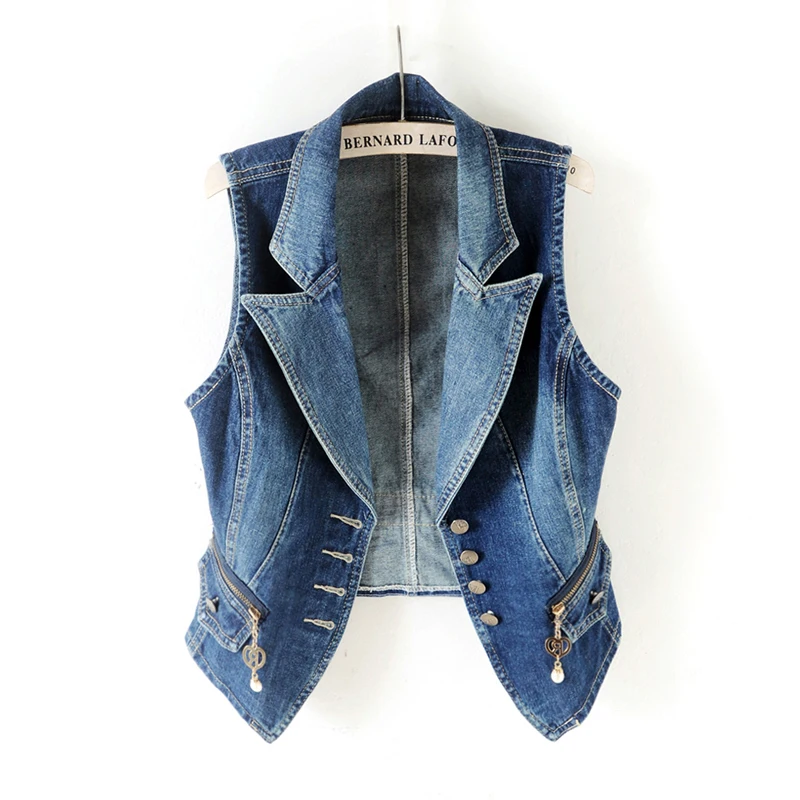 

plus size Denim vest for women fall 2020 leisure Suit collar Slim A short Sleeveless jacket S-4XL