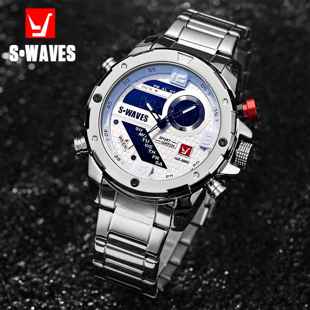 Preise SWAVES Dual Display Uhr Männer Uhr Luxus Wasserdichte Uhren Herren 2019 Quarz Mode Edelstahl Sport Armee Reloj Hombre
