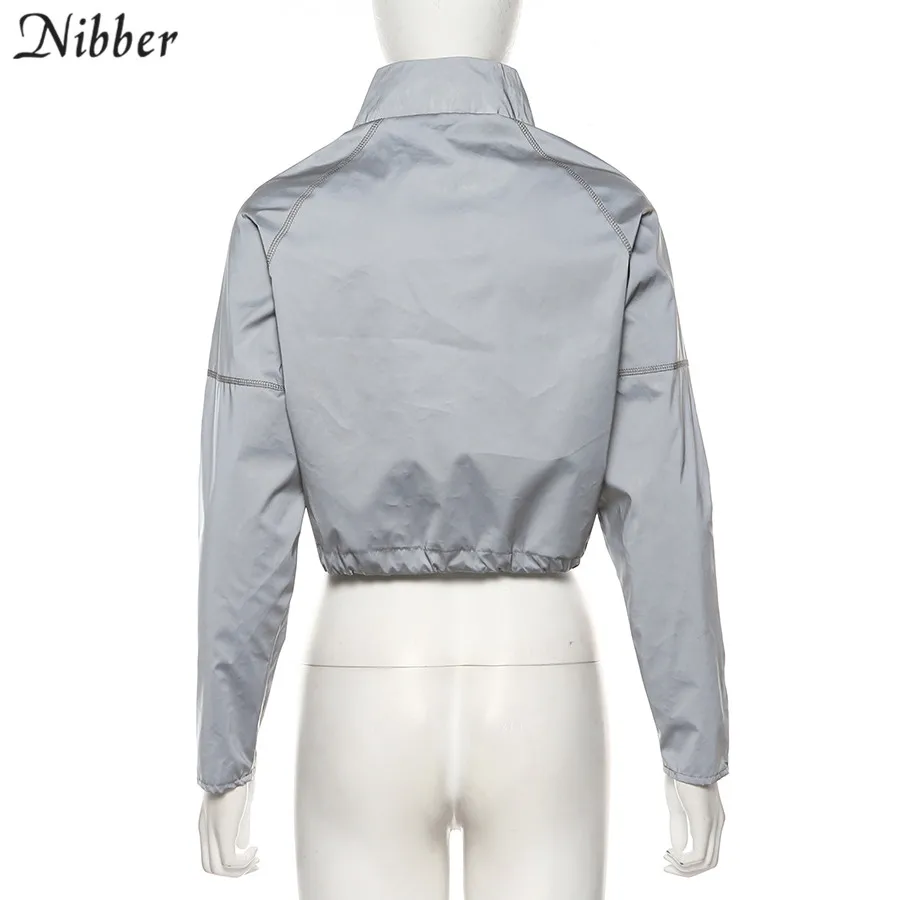 Nibber Осенняя модная Светоотражающая куртка для женщин, тонкие Топы,, уличные Клубные блестящие топы с высоким воротом, пальто на молнии