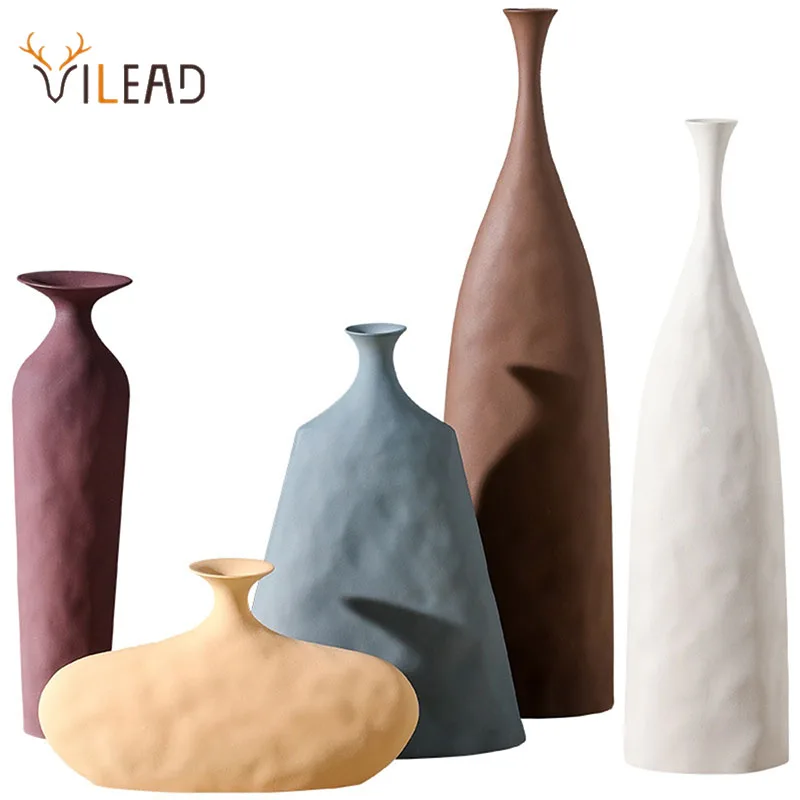 VILEAD Ceramic Flower Vases Figurines Nordic Cylinder Flower Pots Home Living Room Decoration Hogar Handicraft Modern.jpg