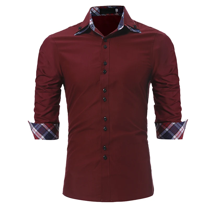 Мужская Повседневная рубашка Slim Fit Мужская Повседневная рубашка на пуговицах с длинным рукавом официальные сорочки мужская одежда - Цвет: Navy