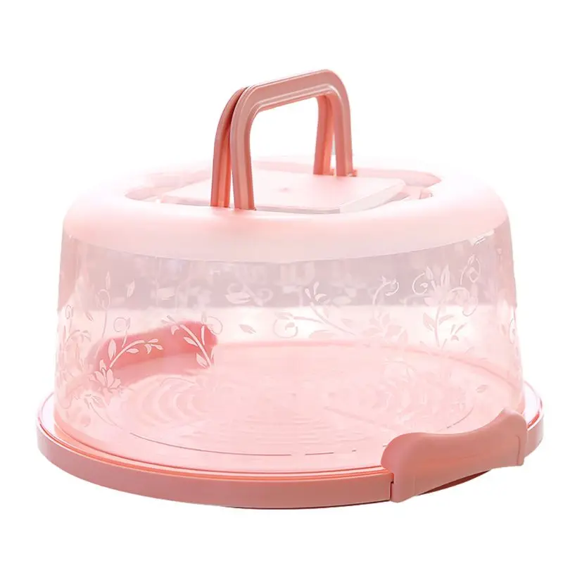 

Plastic Round Cake Box With Handle Case Birthday Wedding Party Storage Box Container Dessert Pastry Cover Holder