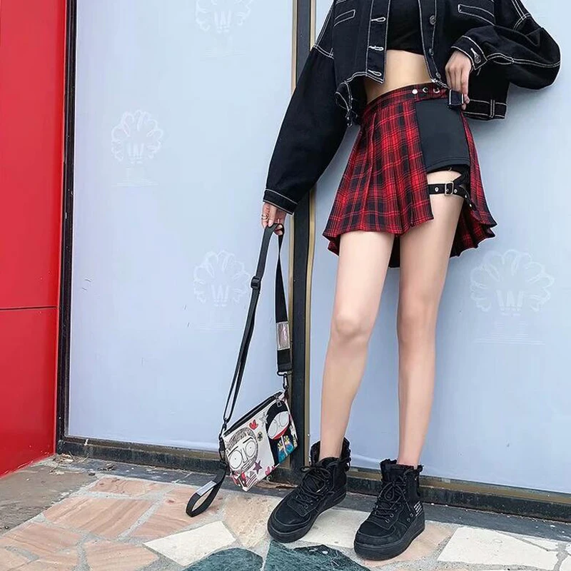 Harajuku в шотландскую клетку розовый Для женщин сексуальная женская одежда юбки сексуальные плед плиссированные юбки тонкой шёлковой сеткой для мини-юбка боковой кнопки Высокая талия женские юбки в стиле casual