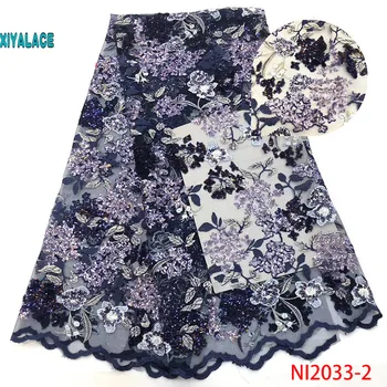 

African lace fabric 2019 High Quality Tulle Sequins French Nigerian Lace Fabrics African Lace Fabric For Women Dress YANI2033-2