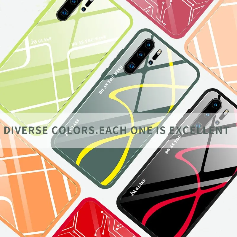 

Luxury Tempered Glass Case for Huawei P40 Lite P30 Mate 30 Pro Geometric liquid silicone edge Bags for Nova 4e 6 7 SE Phone capa