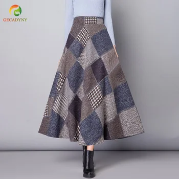 

Blue Red Plaid High Waist Thick Warm Wool Skirts Woolen Plus Size 3XL A Line Pleated 2019 Winter Women Tartan Skirts