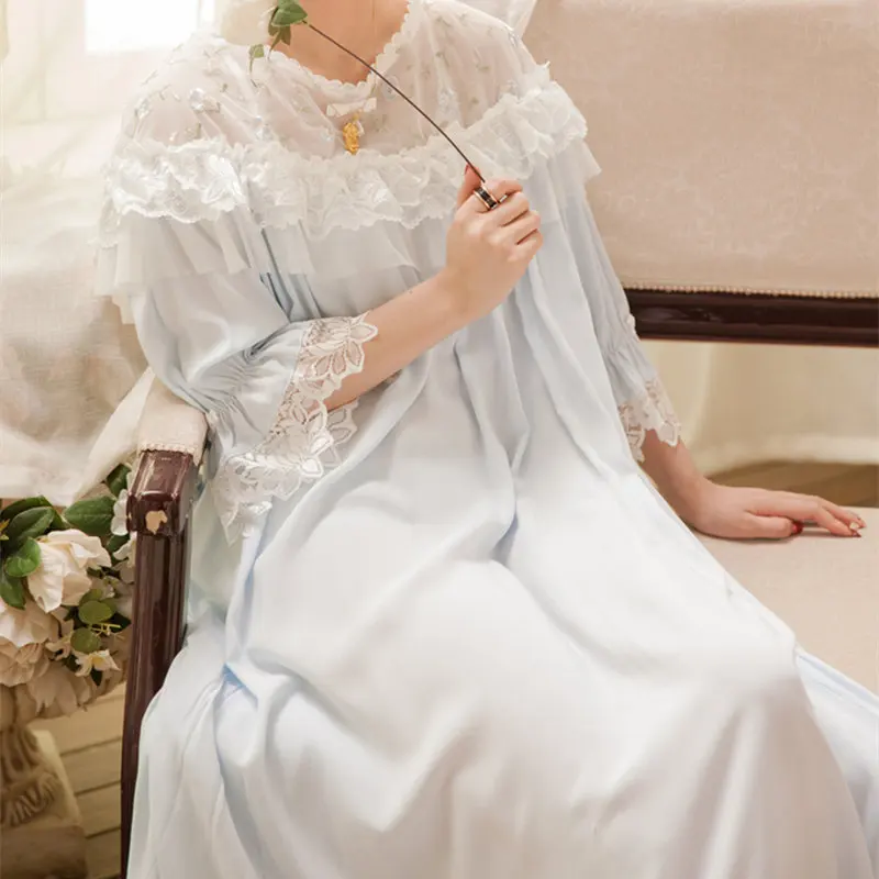 Light Blue Ночная рубашка, ночная рубашка, милая Домашняя одежда, длинная ночная рубашка, кружевная ночная рубашка, винтажная ночная рубашка, женская ночная рубашка# L127 - Цвет: Light Blue