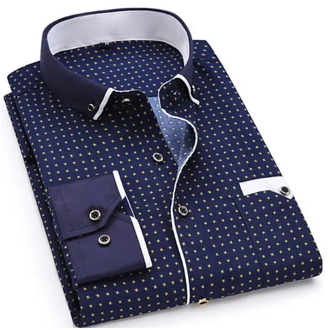 Camisa de manga larga con estampado de moda para hombres, estilo ajustado 5XL - Цвет: SH217