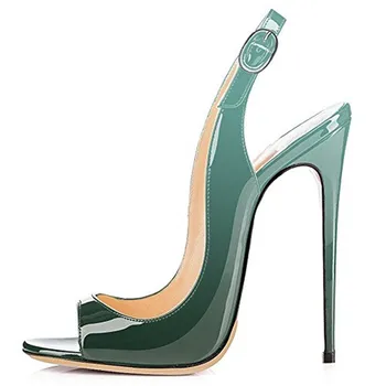 

YECHNE Leather Summer Blue Pumps 2020 Women Peep Toe Sandals Plus Size 33 - 43 Green Purple High Heels Sandals Sexy Patent