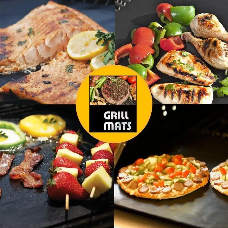 8pcs BBQ Oven Grill Mat Heat Resistant Non-Stick BBQ Grill Sheet Oven Pan Liners Baking Pad Mat