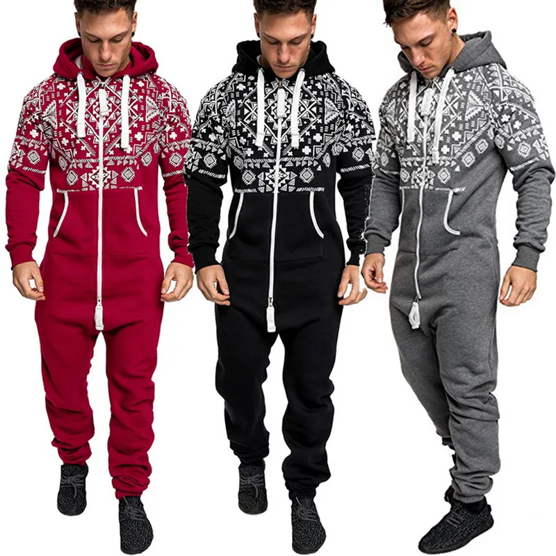 DIHOPE 2020 Autumn Casual Tracksuit Jumpsuits Men Overalls Long Sleeve Sweatshirt Hoodies Long Pants Romper For 2
