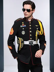 Navy Officer Costume Captain Uniform Seaman Sailor Jacket Mariner Black Stand-up Collar Security Guard Concierge Work Clothes