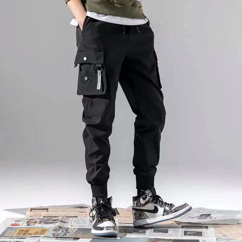 3XL Men Multi-pocket Elastic Waist Design Harem Pant Street Punk Hip Hop Black Casual Trousers Joggers Male Kahaki Cargo Pants