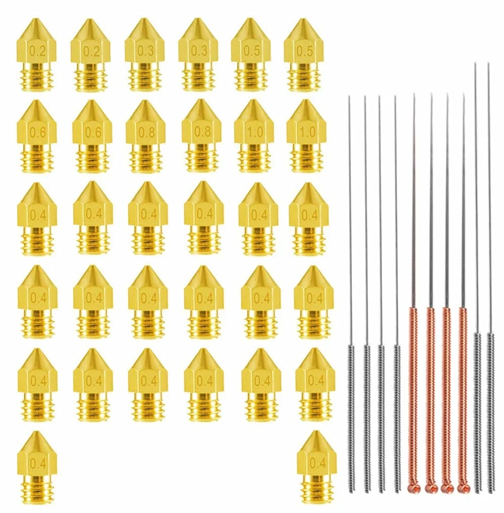 MK10 Nozzle for 3D Printer, M7 Thread Brass Extruder Head Hotend Nozzle 1.75mm Filament with Cleaning Needles, 4Pcs 0.4mm Nozzle