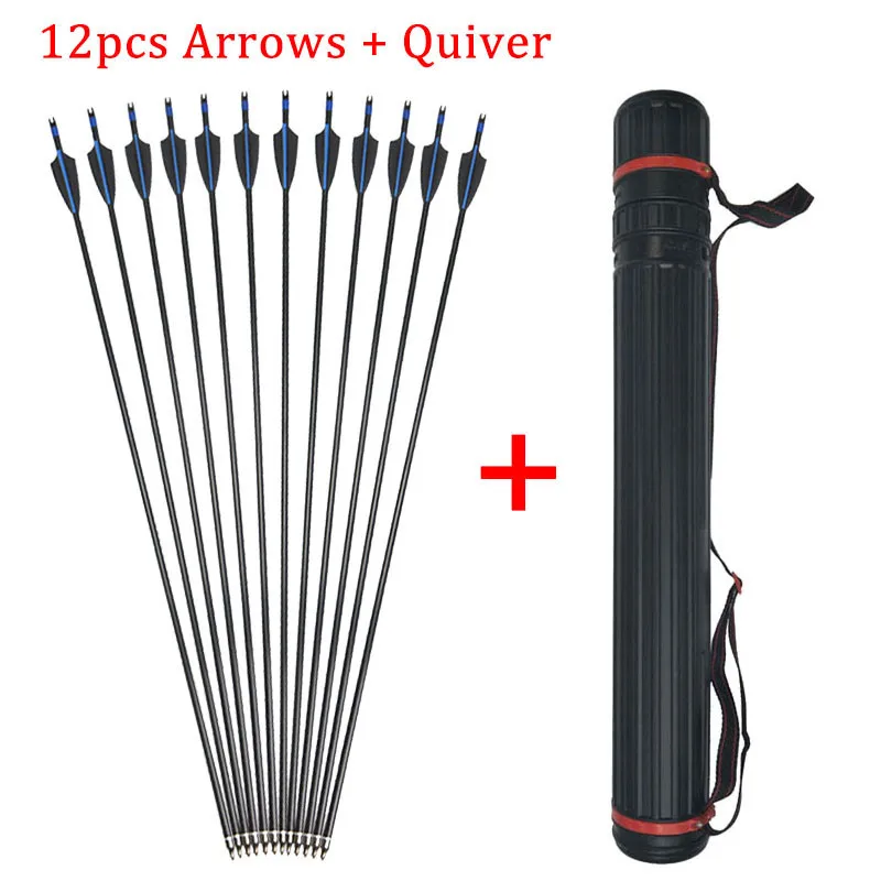 12pcs Arrow Quiver 55 дюймов стрельба прямой лук стекловолокна стрела набор 40lbs Рекурсивный лук Spine500 стрелы стрельба из лука тренировочная практика Охота запись Луки - Цвет: 12pcs Arrow Quiver
