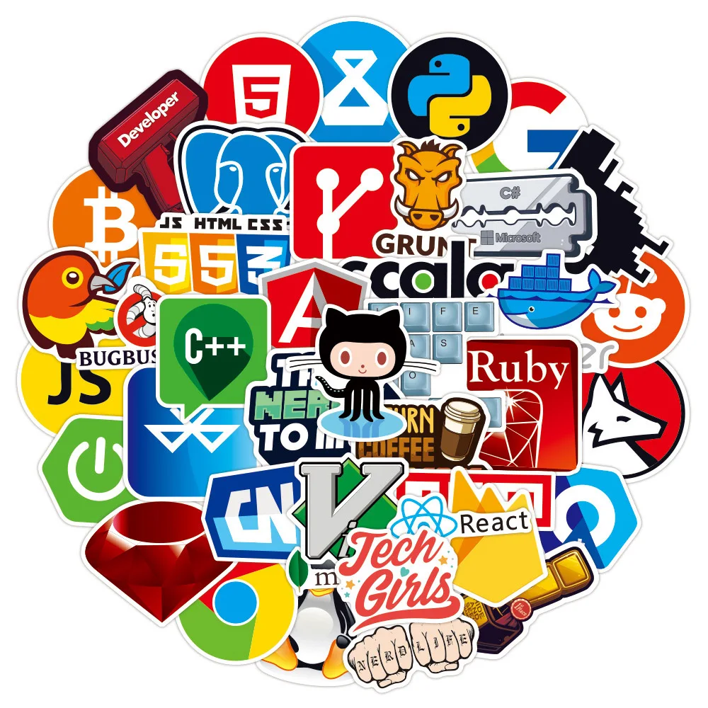 

10/30/50pcs Programmer Internet Java Stickers Geek Php Docker Html Bitcoin Programming Language for Laptop Phone Car KidsDecals