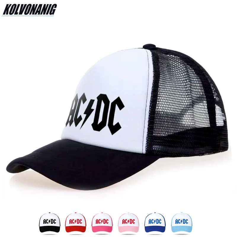 Летняя Модная хлопковая бейсболка с сеткой с принтом s ACDC для мужчин хэви-метал, рок AC/DC хип хоп Snapback кепки солнцезащитные унисекс